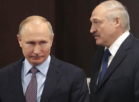 Russian President Vladimir Putin, left, and Belarusian President Alexander Lukashenko. (Photo | AP)