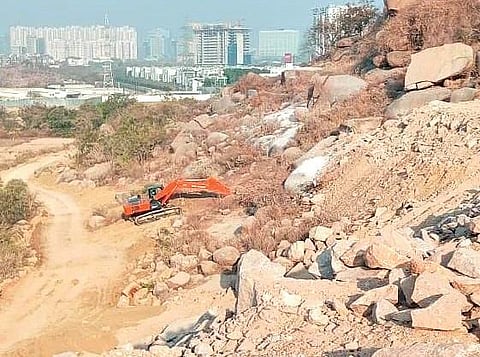 Rocks being drilled at Khajaguda hills