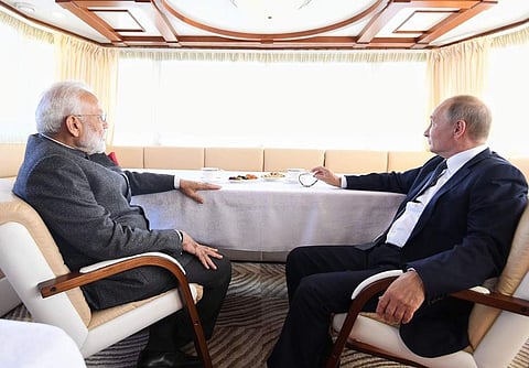 Russian President Putin and Indian PM Narendra Modi. (Photo | @narendramodi, Twitter)