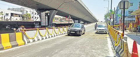 Last down ramp of the PVNR Flyover was thrown open for traffic on Saturday. (Photo | EPS)
