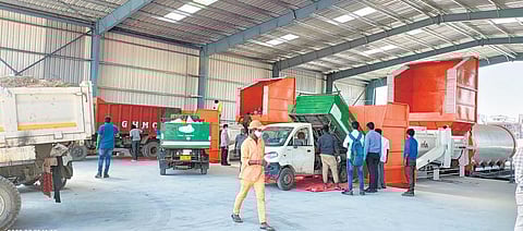 Arrangements being made at the new Secondary Collection and Transport Point (SCTP) at Jagadgirigutta in Kukatpally zone. (Photo| Twitter)