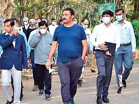 Tourism Minister Anand Singh inspects Nandi Hills on Wednesday