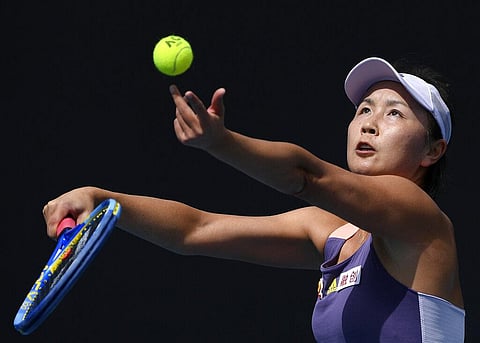 China's Peng Shuai serves to Japan's Nao Hibino during their first round singles match at the Australian Open tennis championship. (Photo | AP)