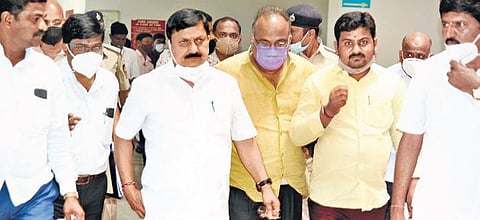 Home Minister Araga Jnanendra arrives at Vikasa Soudha in Bengaluru on Thursday