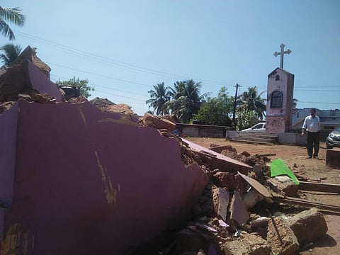 Rubbles of Christian prayer hall demolished in Panjimogru, Mangalore
