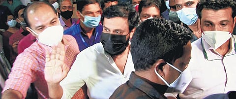 Dileep coming out of the crime branch office | File pic