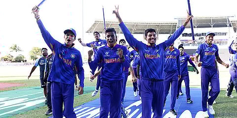 India U-19 team celebrates after their victory.