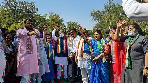 Congress workers at the padayatra (Photo | Speciall arrangement)