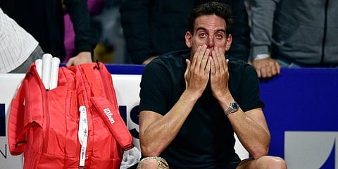 Juan Martin Del Potro cries after losing to Federico Delbonis 6-3, 6-1, at the end of an Argentina Open tennis match at Guillermo Vilas Stadium in Buenos Aires. (Photo | AP)