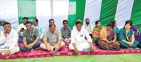 BJD leaders during the review meeting at Nabarangpur on Monday, Feb 28, 2022. (Photo | Express)
