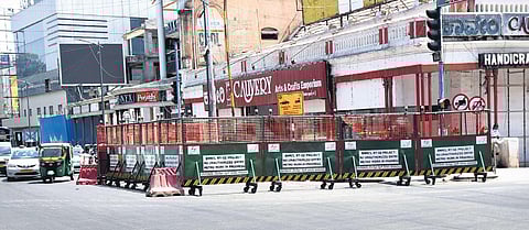 Metro work under way near Cauvery Emporium on Wednesday | Vinod Kumar T