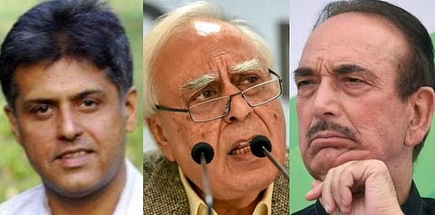 (From left) Congress leaders Manish Tewari, Kapil Sibal and Ghulam Nabi Azad. (File photo| PTI)