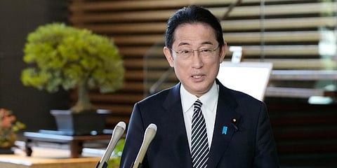 Japan’s Prime Minister Fumio Kishida answers to reporters' questions at his official residence in Tokyo Friday, March 11, 2022. (Photo | AP)