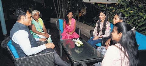 Minister Dr CN Ashwath Narayan interacts with the students on Wednesday. (File Photo)