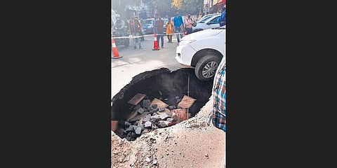 The cave in on a busy route connecting Kalkaji, CR Park and Nehru Place, is another addition to the list of roads that caved in