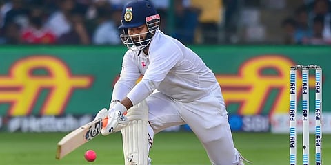 India's batter Rishabh Pant plays a shot during the second day of the second test cricket match between India and Sri Lanka, at Chinnaswamy Stadium in Bengaluru, Sunday, March 13, 2022. (Photo | PTI)