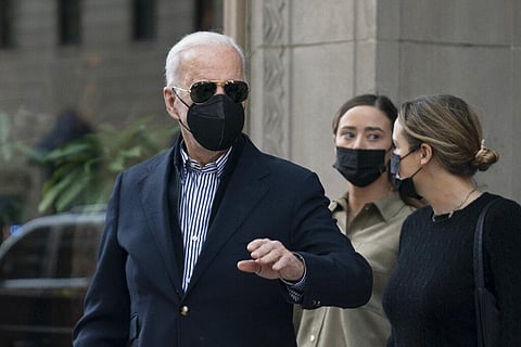 President Joe Biden leaves The Hamilton restaurant in Washington, Saturday, Feb. 19, 2022. (Photo | AP)