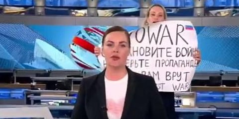 The protester managed to say a few phrases in Russian, including 'Stop the war!'.(Photo | Screengrab)