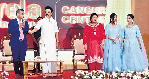 Chief Minister MK Stalin inaugurates the Rela Institute Cancer Centre as professor Mohammed Rela, MD of Rela Institute, looks on, in Chennai on Monday | Express