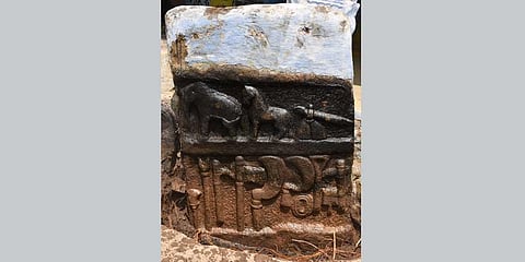 Merchant guild stone found in Tiruppur's Dharapuram temple