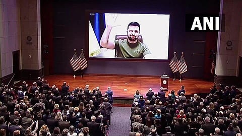 Ukraine President Volodymyr Zelensky received a standing ovation during his address to US Congress. (Photo | ANI Twitter)
