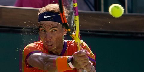 Rafael Nadal returns a shot to Reilly Opelka at the BNP Paribas Open tennis tournament in Indian Wells, Calif. (Photo | AP)