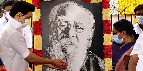Tamil Nadu CM MK Stalin pays floral tribute to Periyar on the latter's birth anniversary (File Photo | Debadatta Mallick, EPS)