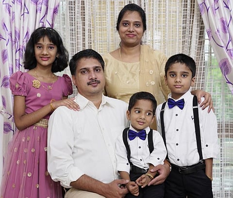 Soji Joseph and Diya Joseph with their children Liz Maria, Jais Joseph and Chris Joseph. (Photo | ENS)