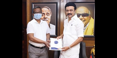 India's first male nurse Daniel Vijayaraj with Tamil Nadu Chief Minister MK Stalin. (Photo| EPS)
