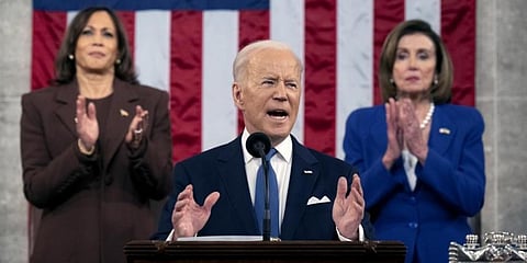 President Joe Biden delivers his State of the Union address to a joint session of Congress at the Capitol, Tuesday, March 1, 2022, in Washington. (Photo AP)