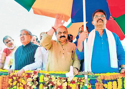CM Basavaraj Bommai at a programme at Yadgiri district on Saturday. ( Photo | EPS)