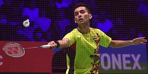 India's Lakshya Sen competes against Denmark's Viktor Axelsen during their men's singles final match at the All England Open Badminton Championships. (Photo | PTI)