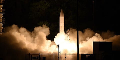 Photo provided by the U.S. Navy shows a common hypersonic glide body (C-HGB) launching from the Pacific Missile Range Facility, in Kauai, Hawaii.(File | AP)