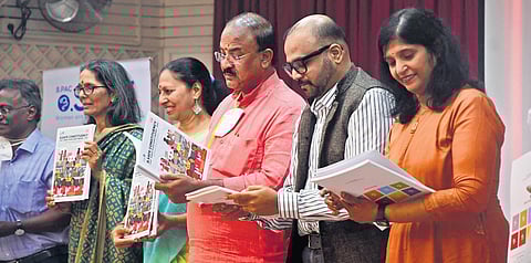 Representatives of Malleswaram MLA CN Ashwath Narayan’s office and Mahadevapura MLA Aravind Limbavali launch the report in Bengaluru on Saturday | AshishKrishna HP