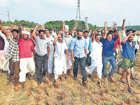 Residents taking out a protest march to block K-Rail stone laying work in Malappuram