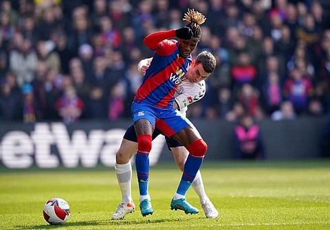 Crystal Palace's Wilfried Zaha battles with Everton's Seamus Coleman during the English FA Cup quarter final soccer match between Crystal Palace and Everton at Selhurst Park, London. ( Photo | AP)