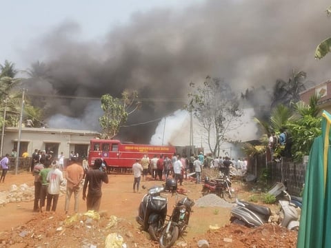 A scrap shop in Kaup, Udupi which went up in flames after an LPG cylinder explosion on Monday. ( Photo | EPS)