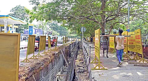 The construction of utility duct in progress at Althara Junction in Thiruvananthapuram as part of the smart road development from Althara junction to Thycaud. (Photo | Vincent Pulickal, EPS)