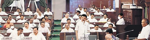 Chief Minister MK Stalin speaks during the Assembly session on Monday | Express