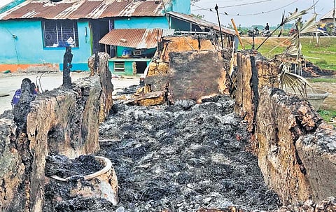 Charred remains of the houses torched by the miscreants in Birbhum district | PTI