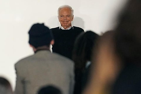 Ralph Lauren appears on the runway to cheers after unveiling his Fall-Winter 2022 fashion collection. ( Photo |AP)