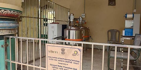 The coconut water prasadam unit at the Punnainallur Mariamman temple near Thanjavur | Express Photo