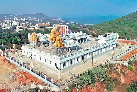 Srivari temple atop Rushikonda in Vizag is set to open for devotees from Thursday. Maha Kumbhabhishekam and other rituals were performed on Wednesday | Express