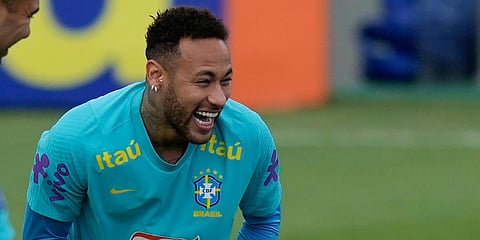Brazil's Neymar smiles during a training session at the Granja Comary training center in Teresopolis, Brazil. (Photo| AP)