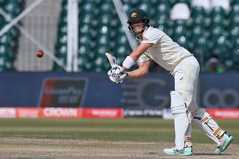 Australia's Steve Smith bats on the fourth day of the third test match between Pakistan and Australia at the Gaddafi Stadium in Lahore, Pakistan. ( Photo | AP)