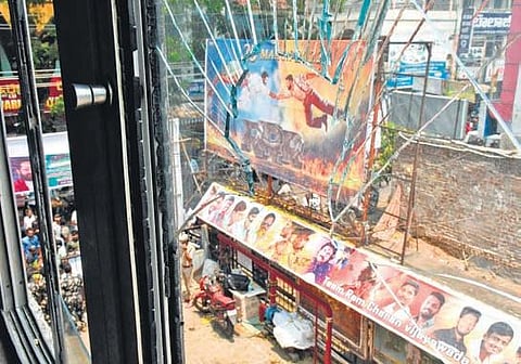 A damaged window of Annapurna theatre in Vijayawada | Prasant Madugula
