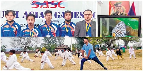 (Clockwise from top) Roshan with the medalists trained by him in Nepal; with the photo of a butterfly species he discovered, with his students | Express