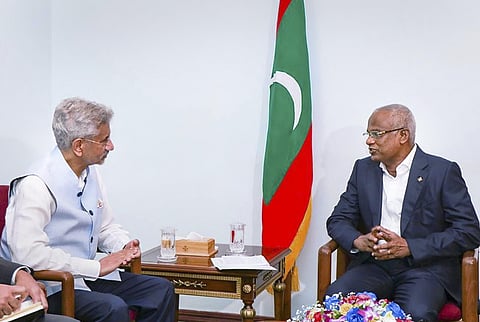External Affairs Minister S. Jaishankar interacts with President of Maldives Ibrahim Mohamed Solih. (Photo | PTI)