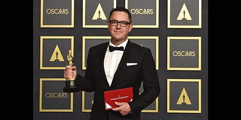 Greig Fraser, winner of the award for best cinematography for 'Dune,' poses in the press room at the Oscars 2022(Photo | AP)