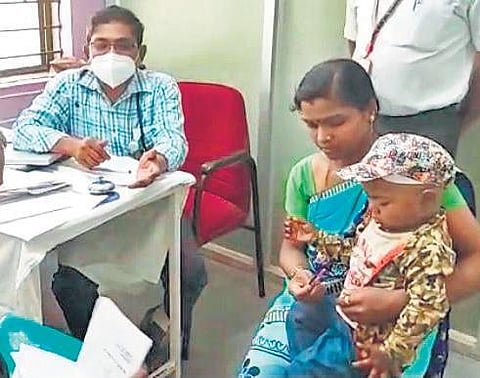The 3-year-old being treated for thalassemia free of cost at BLDE Hosp in Vijayapura . ( Photo | EPS)